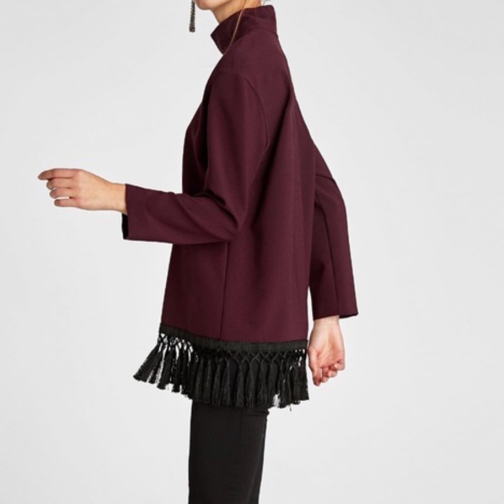 Zara Women Burgundy Fringe Tunic